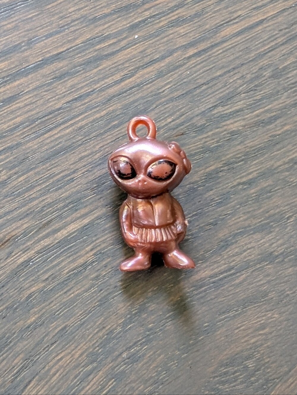 Metallic Bronze Plastic Alien Charm Pendant Mini Figure Keychain 1.25"